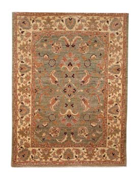 The dyes for Chobi tribal rugs are made from hand-gathered fruits, vegetables, roots and barks. (5’ x 6’8”: $2,275)